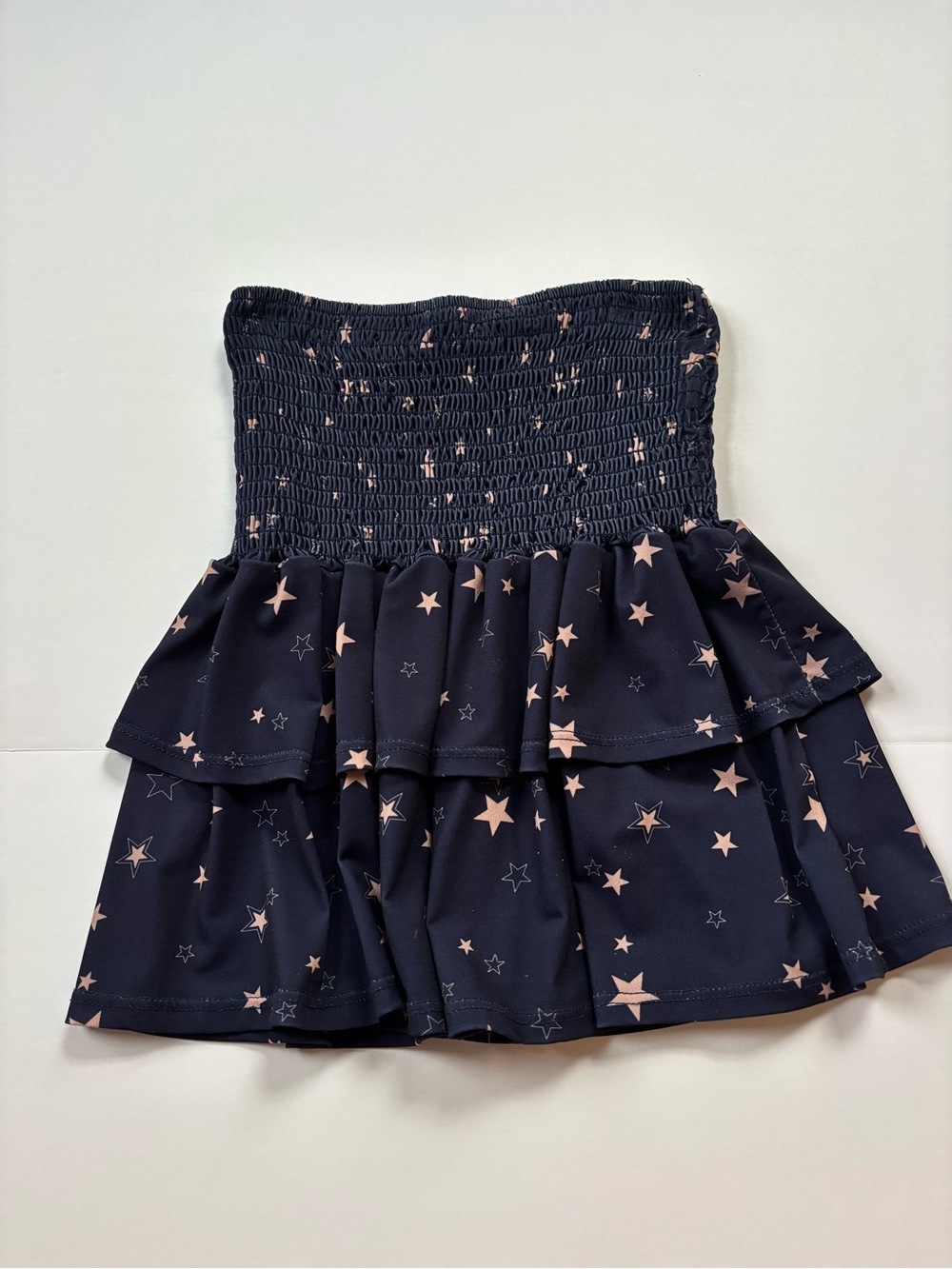 Star Print Navy Smocked Mini Skirt
